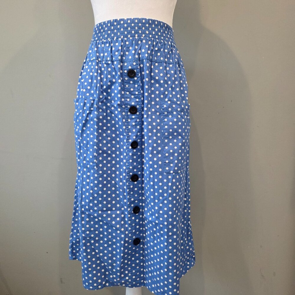 ASOS Cotton Midi Skirt Sz 8 Blue White Polka Dot. Cottage Grandma Boho Feminine